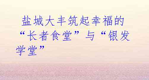  盐城大丰筑起幸福的“长者食堂”与“银发学堂” 