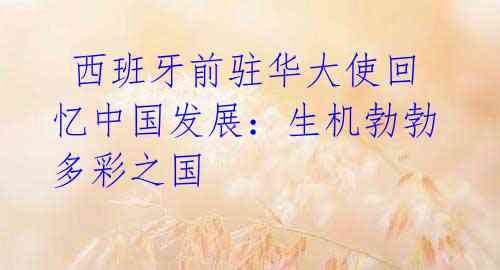 西班牙前驻华大使回忆中国发展:生机勃勃多彩之国