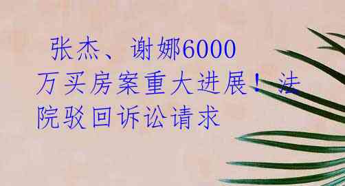  张杰、谢娜6000万买房案重大进展！法院驳回诉讼请求 