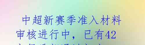 中超新赛季准入材料审核进行中,已有42家俱乐部通过初审