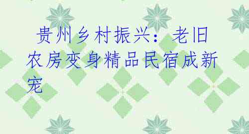 贵州乡村振兴:老旧农房变身精品民宿成新宠