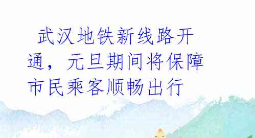  武汉地铁新线路开通，元旦期间将保障市民乘客顺畅出行 