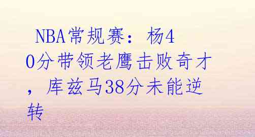 NBA常规赛:杨40分带领老鹰击败奇才,库兹马38分未能逆转