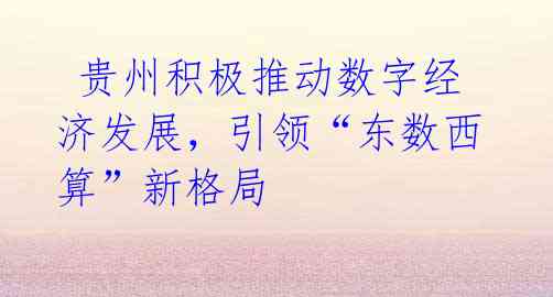贵州积极推动数字经济发展,引领“东数西算”新格局