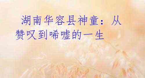 湖南华容县神童:从赞叹到唏嘘的一生
