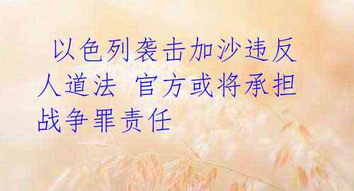 以色列袭击加沙违反人道法 官方或将承担战争罪责任