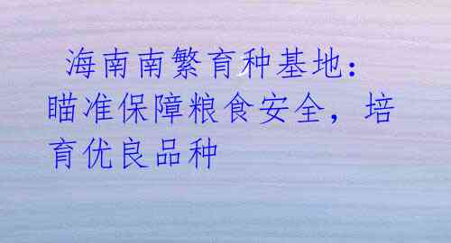  海南南繁育种基地：瞄准保障粮食安全，培育优良品种