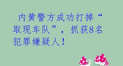  内黄警方成功打掉“取现车队”，抓获8名犯罪嫌疑人！ 