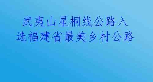  武夷山星桐线公路入选福建省最美乡村公路 