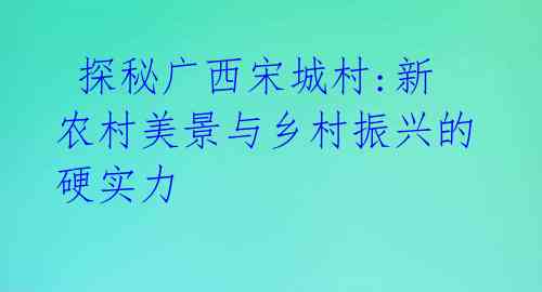  探秘广西宋城村:新农村美景与乡村振兴的硬实力