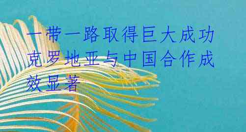  一带一路取得巨大成功 克罗地亚与中国合作成效显著 
