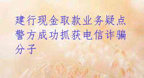  建行现金取款业务疑点 警方成功抓获电信诈骗分子